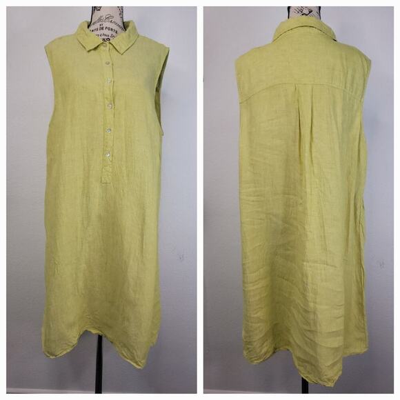 Tahari Midi Shirt Dress Plus 2X Collar Popover 100% Linen Sleeveless Lagenlook - Picture 1 of 10